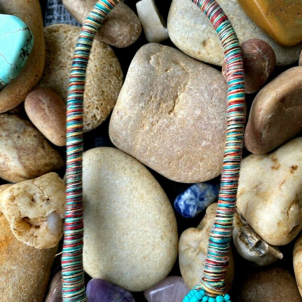Southwestern 18strand Seed Bead Necklace turquoise Indian summer beaded jewelry - Picture 7 of 12